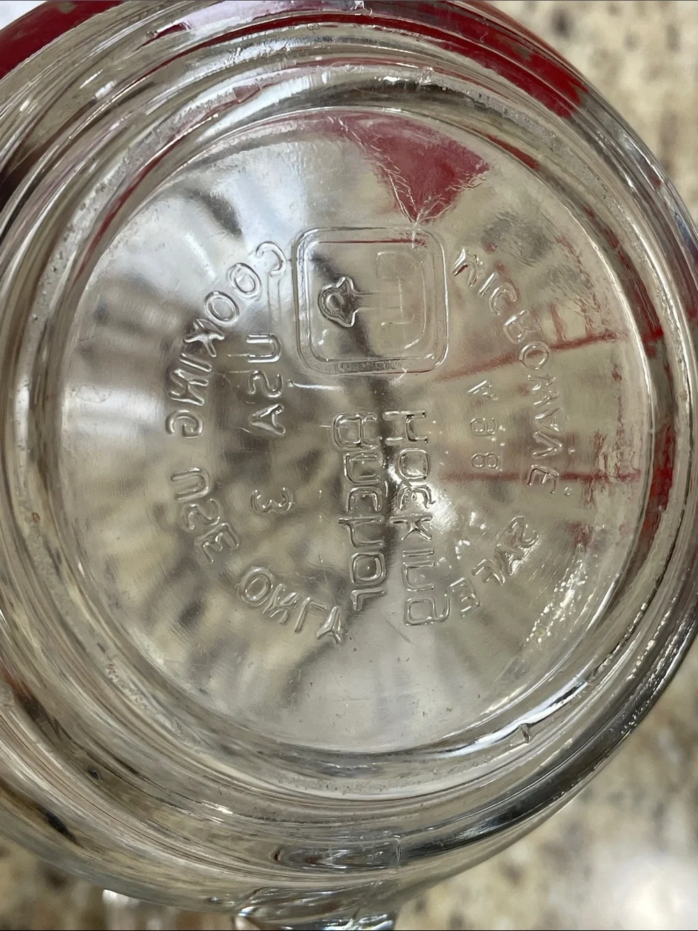 Anchor Hocking Oven Originals 498 RED Lettering 2 Cup Clear Glass Measuring Cup.